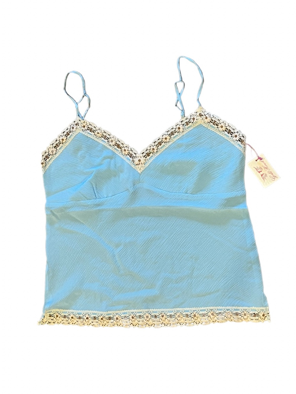 Gold Hawk Dream Blue Silk Lace Cami Size L NWT